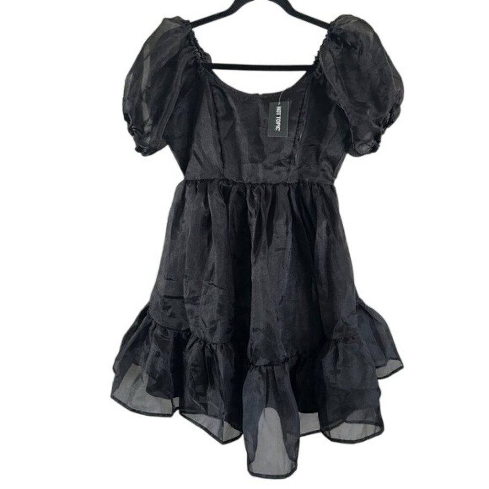 Thorn & Fable Hot Topic Chiffon Black Mini Dress NWT Goth Puff Sleeve Sz Small